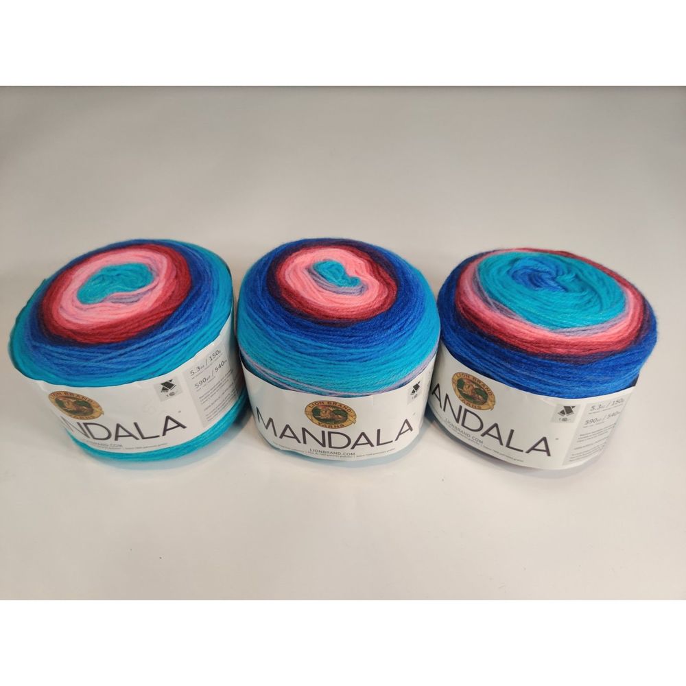 Mandala Phoenix Lion Brand Yarn #3 Light/DK 590yd Per Skein 3 Pack Lot